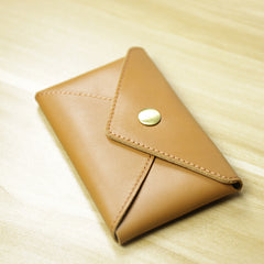 Slim Women Tan Leather Card Wallet Sunflower Minimalist Envelope Card Holder Wallet Coin Wallet For Women