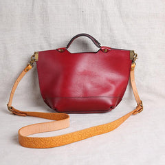 Vintage Womens Brown Leather Tote Purse 12