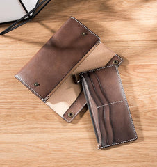 Handmade Leather Mens Clutch Wallet Cool Leather Wallet Long Phone Wallets for Men