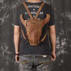 Cool Leather Mens XO Bull Backpack Tan Travel Backpack Unique Backpack for men