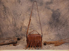 Red Vintage Womens Leather Purse Tassel Handbag Brown Shoulder Bag Crossbody Purses for Ladies