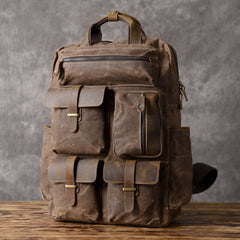 Oil Wax Canvas Mens Cool Backpack Large Travel Backpack Hiking Backpack for men