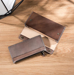 Handmade Leather Mens Clutch Wallet Cool Leather Wallet Long Phone Wallets for Men