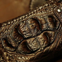 Handmade Leather Crocodile skin Biker Wallet Mens Cool Chain Wallet Trucker Wallet with Chain