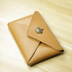 Slim Women Tan Leather Card Wallet Minimalist Envelope Card Holder Wallet Coin Wallet For Women