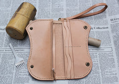 Handmade Leather Mens Biker Chain Wallet Cool Long Biker Wallet with Chain