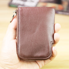 Women Leather Mini Zip Wallet Yellow Brown Billfold Slim Coin Wallets Small Zip Change Wallet For Women