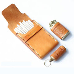 Handmade Wooden Leather Mens Cigarette Case Cool Beige Custom Cigarette Holder for Men