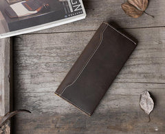 Handmade Leather Mens Clutch Wallet Cool Leather Wallet Long Phone Wallets for Men