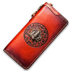 Handmade Leather Tibetan Mens Biker Chain Wallets Cool Long Chain Wallets for Men