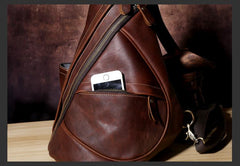 Genuine Brown Leather Mens Cool Chest Bag Sling Bag Sling Backpack for men