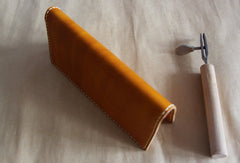 Handmade vintage purse leather wallet long phone wallet clutch wallet beige women men - EverHandmade