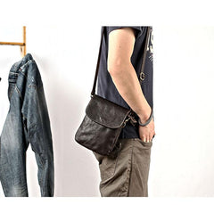 Cool Black Leather Mens Small Vertical Courier Bag Brown Messenger Bags Blue Postman Bag For Men