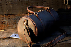 Genuine Leather Mens Bucket Bag Cool Weekender Bag Travel Bag Duffle Bags Overnight Bag Holdall Bag for men