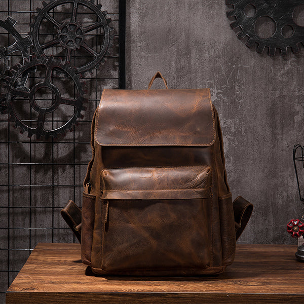 Vintage Leather backpack Black Brown for men Distressed  Travel Bag - EverHandmade