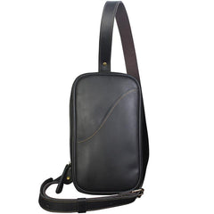 Genuine Black Leather Mens Cool Sling Pack Chest Bag Sling Bag Crossbody Pack for men