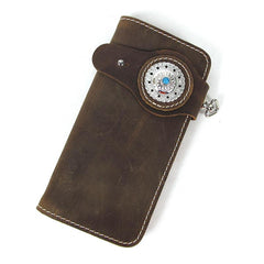 Handmade Mens Long Biker Wallet with Chain Cool Leather Biker Chain Wallet