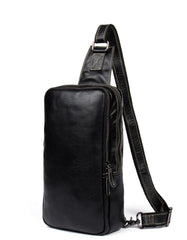 Cool Black Leather Mens Cool Sling Bag Black Crossbody Pack Chest Bag for men
