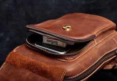 Genuine Leather Mens Cool Chest Bag Brown Sling Bag One Shoulder Backpack for men