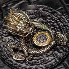 Handmade Leather Chinese Dragon Tooled Mens billfold Wallet Cool Chain Wallet Biker Wallet for Men