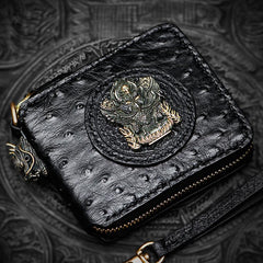 Handmade Leather Black Small Biker Wallet Mens Cool billfold Chain Wallet Trucker Wallet with Chain