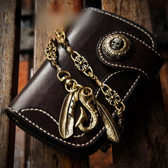 Handmade Leather Small Mens Chain Biker Wallet Cool Leather Wallet With billfold Chain Wallets for Men