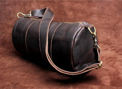 Genuine Leather Mens Barrel Bag Cool Weekender Bag Travel Bag Duffle Bags Overnight Bag Holdall Bag for men