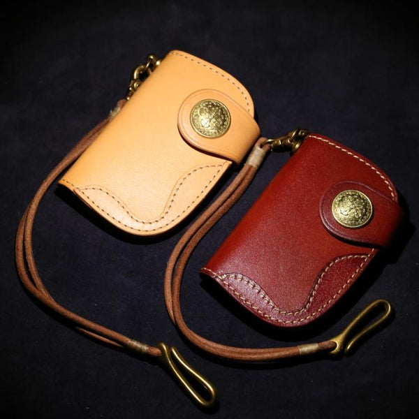 Handmade Leather billfold Biker Wallet Mens Cool Car Key Wallet Pouch Car KeyChain for Men