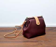 Vintage Womens Brown Leather Small Doctor Shoulder Bag Brown Doctor Crossbody Purse for Women