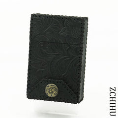 Handmade Cool Leather Mens Black Engraved Cigarette Holder Case Cigarette Holder for Men