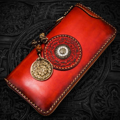Handmade Leather Mens Tibetan Chain Biker Wallet Cool Leather Wallets Long Clutch Wallets for Men