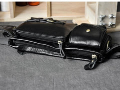 Cool Black Leather Fanny Pack Mens Black Waist Bag Hip Pack Black Belt Bag for Men