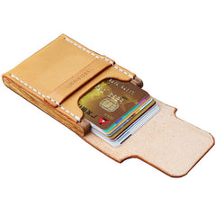 Handmade Wooden Brown Leather Mens Wallet Small Card Holder Coin Wallet for Men