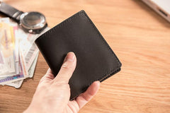 Handmade Leather Mens Cool Slim Leather Wallet Men Small Wallets Bifold for Men