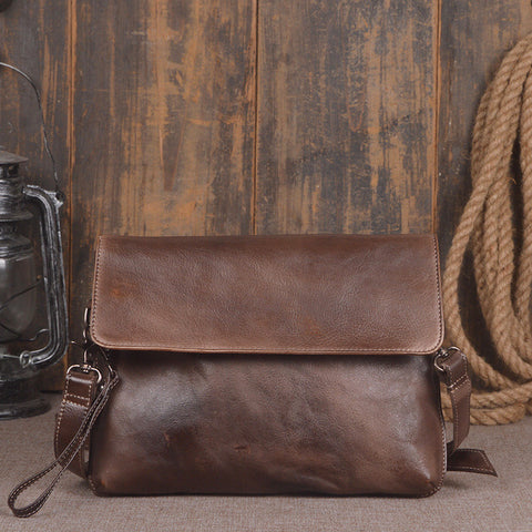 Genuine Leather messenger bag clutch leather men phone pad zip clutch vintage wallet for men - EverHandmade