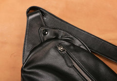 Black Leather Mens Chest Bag Sling Bag Sling Shoulder Bag Sling Backpack for men