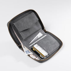 Cool Leather Mens Slim Leather Small Wallet Zipper billfold Wallets Bifold for Men
