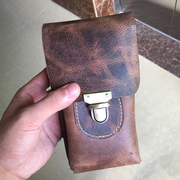 Handmade Leather Mens Cell Phone Holster Waist Bag Hip Pack Belt Bag for Men