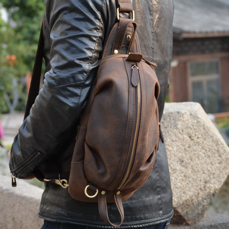 Leather Mens Cool Sling Bag Crossbody Bag Chest Bag for Men