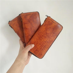 [On Sale] Handmade Mens Long Biker Wallets with Chain Cool Zipper Leather Biker Chain Wallets