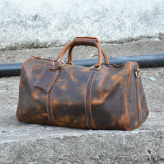 Leather Mens Weekender Bag Vintage Coffee Travel Bag for men