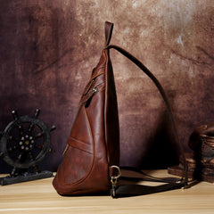 Genuine Brown Leather Mens Cool Chest Bag Sling Bag Sling Backpack for men