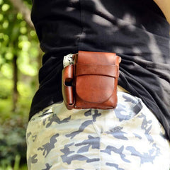 Handmade Leather Mens Cigarette Case with Belt Loop Cool Lighter Holder for Men