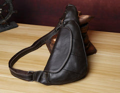Genuine Black Leather Mens Cool SLing Pack Chest Bag Black Sling Bag Crossbody Bag Pack for men