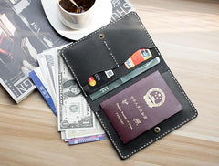 Handmade Leather Mens Travel Wallet Passport Leather Wallet billfold Slim Wallets for Men