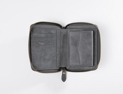 Cool Leather Mens Slim Leather Small Wallet Zipper billfold Wallets Bifold for Men