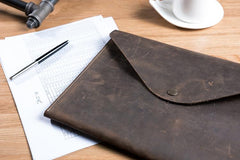 Handmade Leather Mens Clutch Cool Slim Wallet Envelope Clutch Wristlet Wallet for Men