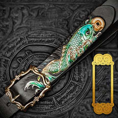 Handmade Leather Tooled Carp Mens Belt Cool Leather Men Belt for Men