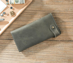 Handmade Leather Mens Slim Wallet Cool Leather Wallet Long Phone Wallets for Men
