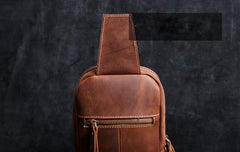 Genuine Leather Mens Sling Bag Cool Chest Bag Crossbody Pack Travel Sling Pack for men